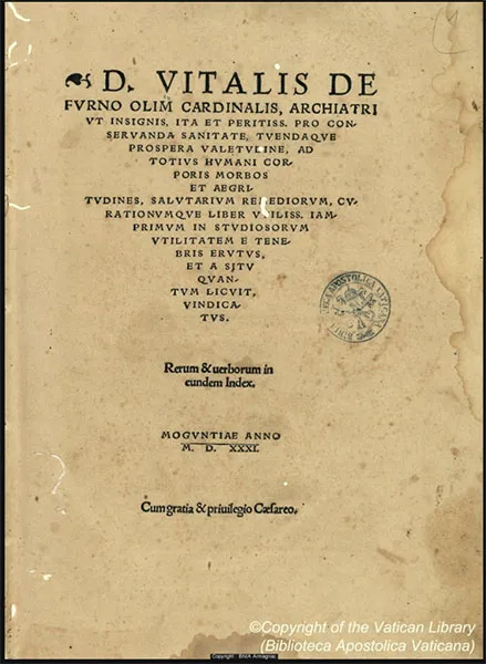 Title page of a printed edition of Vital du Four's treatise