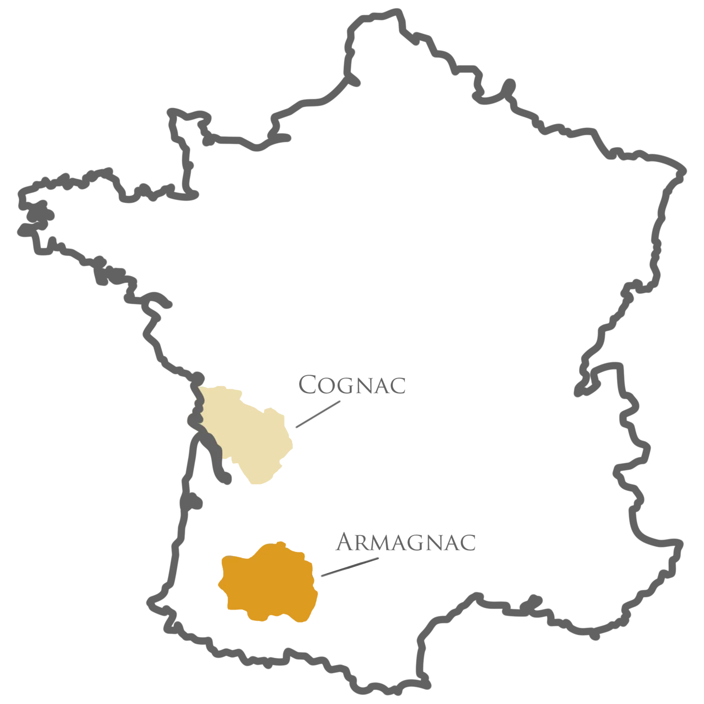 Map of France locating the Armagnac region in Gascony, south of Cognac